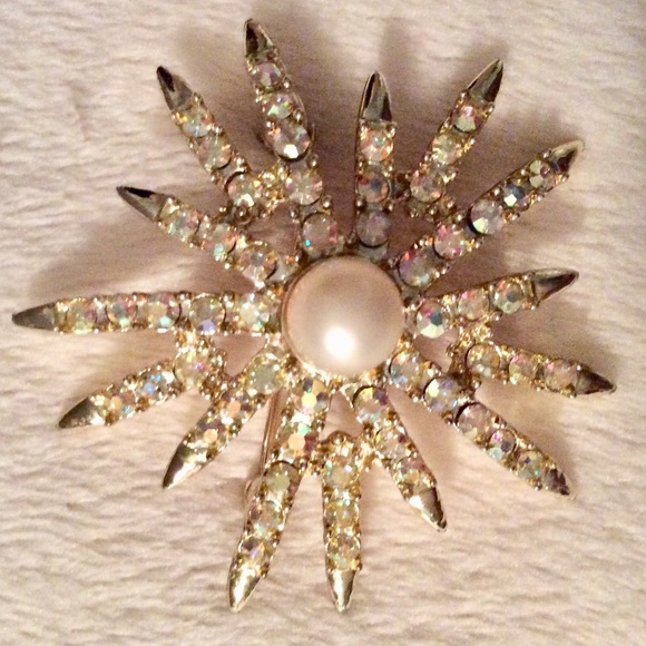 EMMONS Rhinestone Pearl Brooch/Pin - Picture 2 of 5